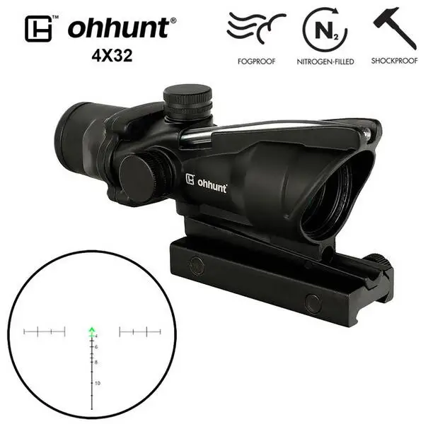 Reticle NO.2 GREEN Ohhunt Охота 4X32 ACOG реальный оптоволоконный прицел BDC шеврон Подкова Сетка тактические оптические прицелы для cal. 223. 308 печать логотипа - Цвет: Reticle NO.2 GREEN