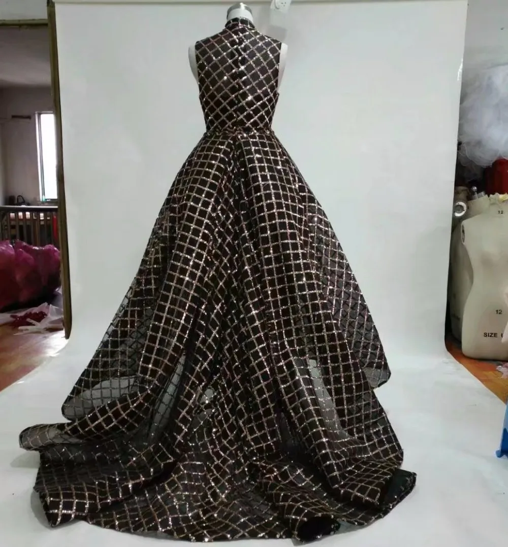 Latest Arab hot High neck Sleeveless Mermaid 2017 Black Long Glitter Dress with Removable A-line Chapel train Overskirts | Свадьбы и