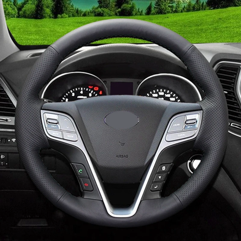Оплётка на руль автомобиля из мягкой искусственной кожи для Hyundai Santa Fe 2013 Grand ix45 |