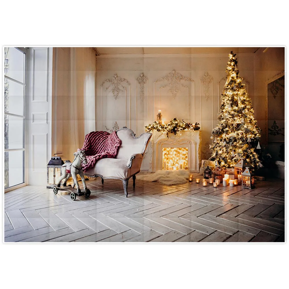 Allenjoy Рождество фото фон Рождественская елка подарок троянская лошадь окно камин