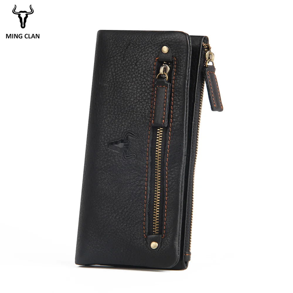

Mingclan Full Grain Leather Wallet Zipper Coin Purse Card Holder Collection Long Clutch Wallets Phone Wallet For Women Or Men