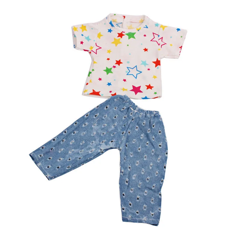 Одежда для кукол девочек 18 дюймов Футболка с принтом звезд + синие джинсы