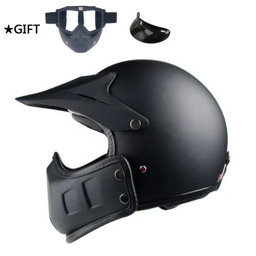 Винтажный moto cross moto rcycle шлем Ретро Кафе Racer Vespa открытое лицо каск полное лицо casco moto модульный Мото шлем в горошек - Цвет: Matted black