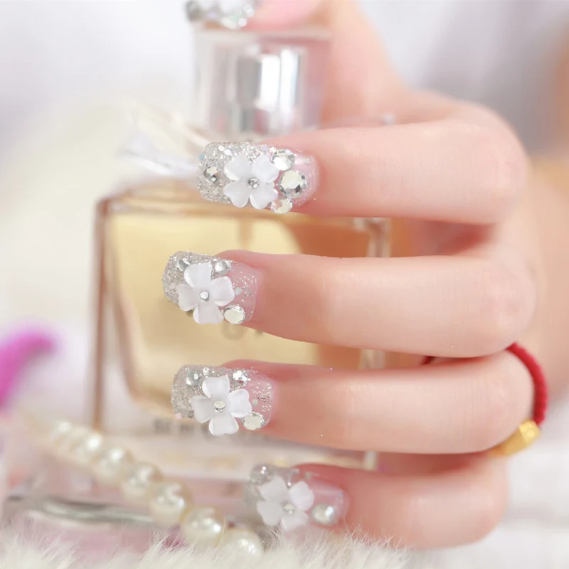 24 шт./компл. Стразы накладные ногти наклейка Невеста пресс на маникюр флэш-чип с