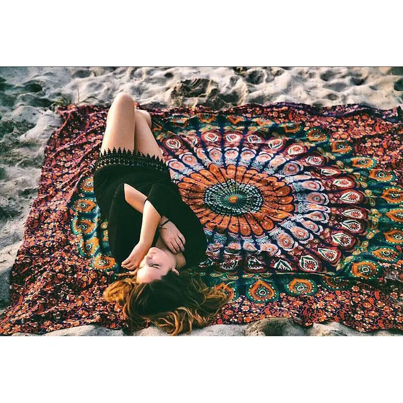 Международный индийский в стиле хиппи бохо Psychedelic Павлин настенный гобелен с мандалой гобеленовое постельное белье макраме настенный - Цвет: 1