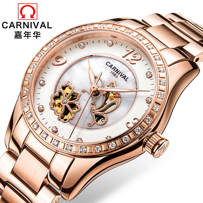 

Switzerland Carnival Women Watches Luxury Brand ladies Automatic Mechanical Watch Women Waterproof relogio feminino C8009L