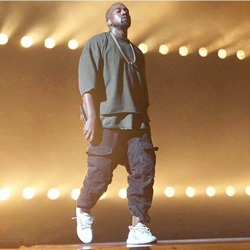 Kanye West, модная уличная одежда, тонкая футболка с короткими рукавами, мужские свободные рукава, рукава летучей мыши, одноцветная футболка, S-XL