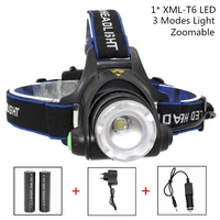 led headlight xm l t6 led 1000lm headlamp light 3 modes zoomable lantern camping hunting flashlight torch 18650 battery charger