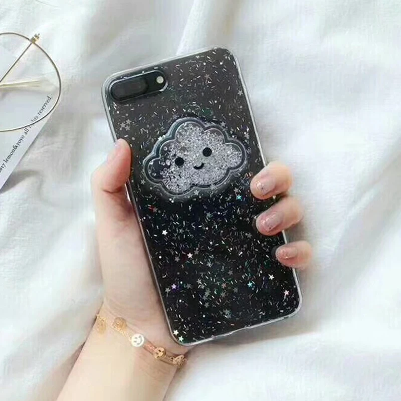 Жидкое Сердце Блеск улыбка лицо облака чехол для телефона для iPhone 6 6s 7 8 Plus X XS 11 Pro Max Мороженое Мягкий ТПУ динамический бисер чехол