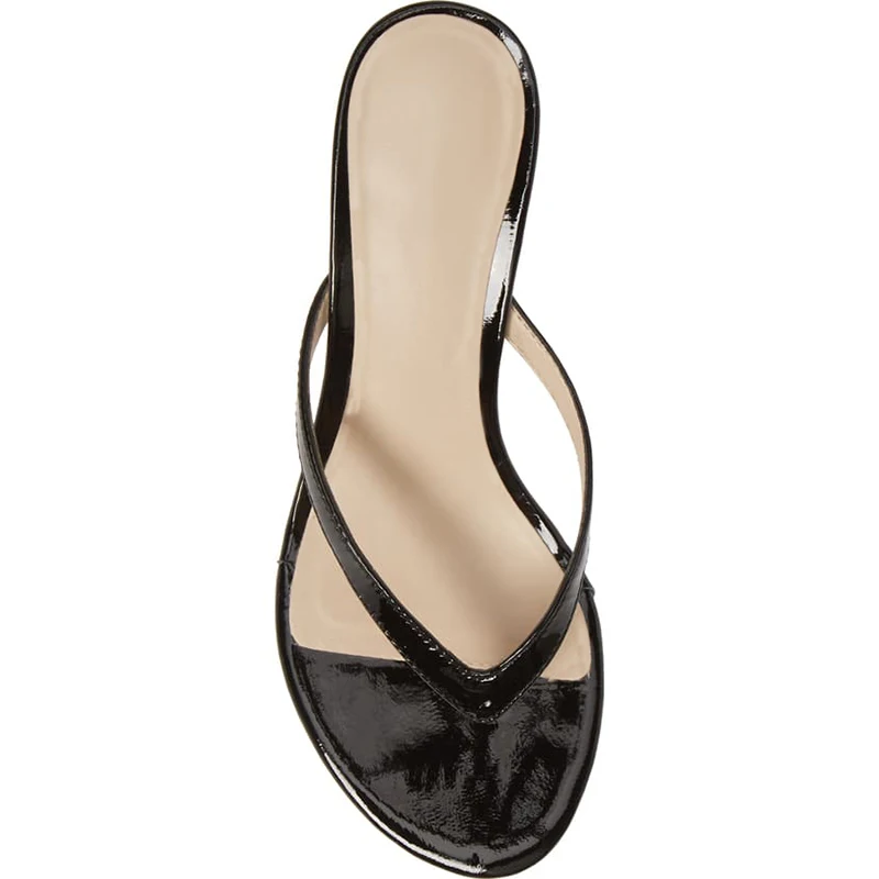 Черные босоножки Женские вьетнамки на каблуке рюмочка Большие размеры 33 39