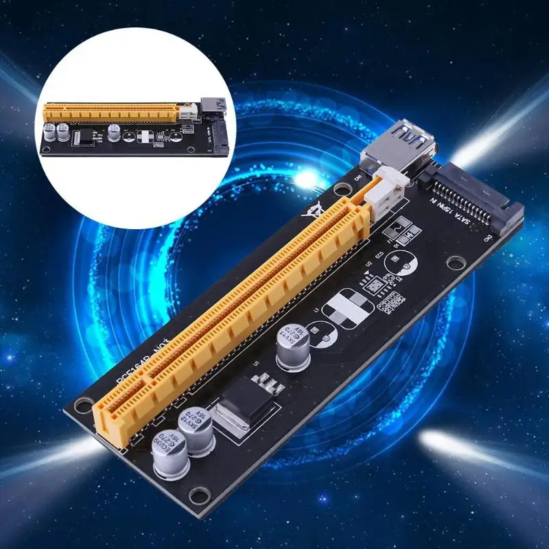 PCI Express удлинитель PCIe 1x до 16x с SATA к 4Pin IDE Molex порт питания pci-e адаптер для майнинга