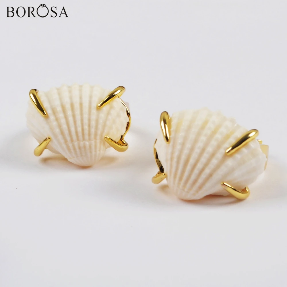 Женское кольцо BOROSA 10 шт. Золотое безель с натуральным жемчугом и гребешками