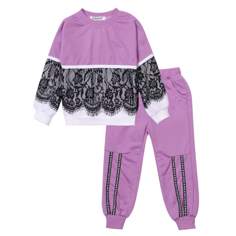 

cute kids hoodie set lace sport soft cotton sweatshirt tops pants set for 2-8years children boys girls outerwear clothing set