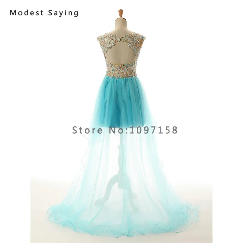 Сексуальные синие коктейльные платья с высоким/низким кружевом из бисера 2017