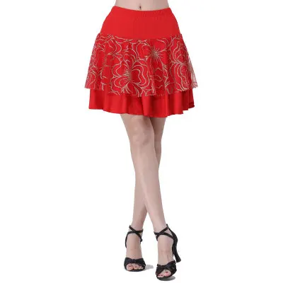 red with gold Новейшая модная женская юбка для латинских танцев, одежда для сальсы, женские костюмы для самбы, костюмы для танго, танцевальные костюмы для выступлений, распродажа, M-4XL - Цвет: red with gold