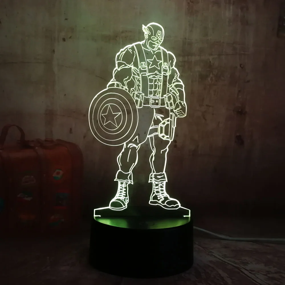 Мстители Marvel Капитан Америка 7 цветов Настольная лампа 3D RGB светодиодный ночной