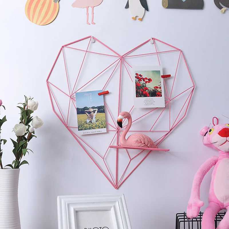Pink Железная проволока в форме сердца, подарок на день рождения, железная настенная подвеска, украшение для фото, держатель, художественный дисплей, винтажное украшение для дома на стену - Цвет: Pink
