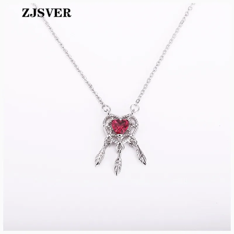 ZJSVER Красный Кристалл в форме сердца подвеска с кисточкой модная Серебряная
