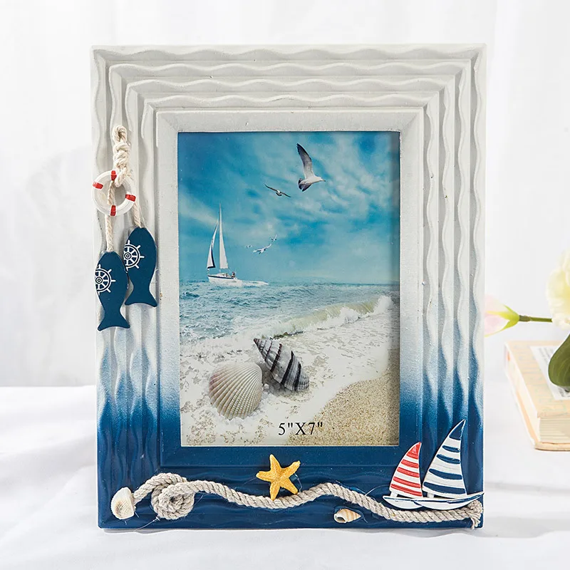 New Marine Photo Frame Summer Shell Wooden Frame Home Desktop Decoration Mediterranean Personality Solid Wood Table Frame