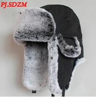 pj sdzm solid male faux fur bomber hats winter thick warm thermal earflap windproof hat russia ski motorcycle cotton cap