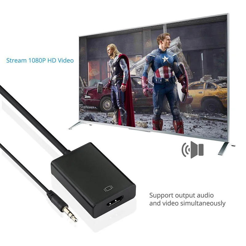 Etmakit Новый Переходник VGA-HDMI преобразователь с кабелем Поддержка аудио для HDTV PC