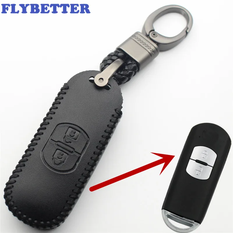 Брелок FLYBETTER из натуральной кожи с 2 кнопками умный чехол для ключа Mazda M3/M6/CX