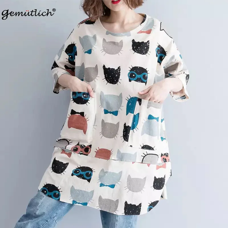 Женская хлопковая Футболка GEMUTLICH свободная футболка с круглым вырезом и коротким