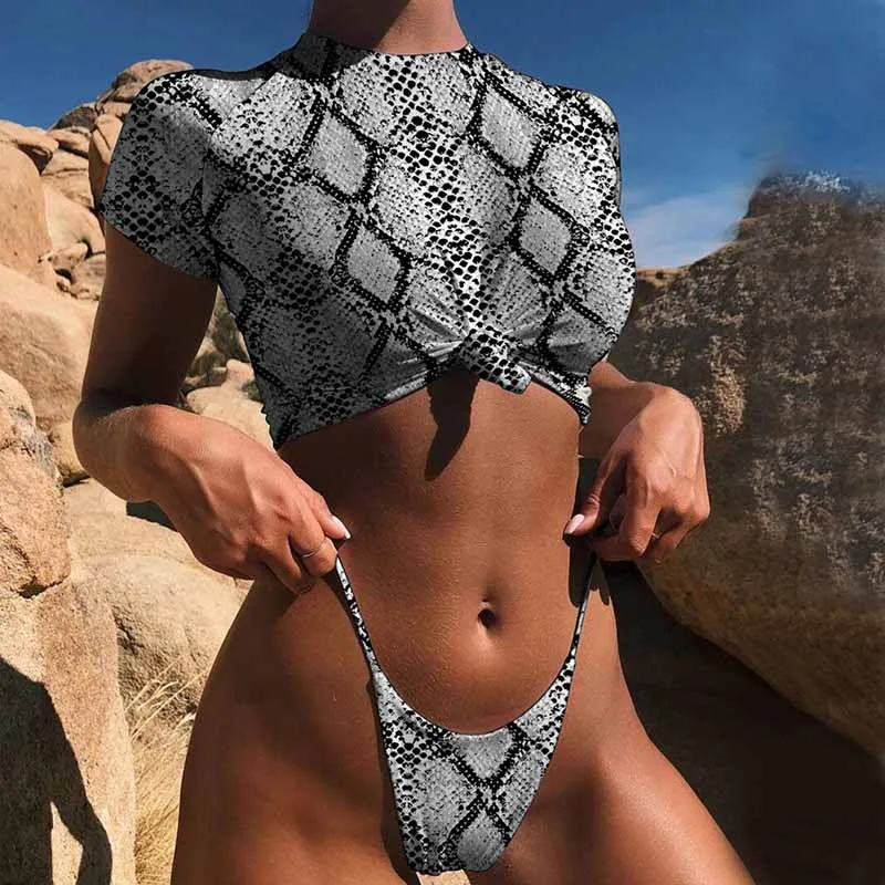 Женский купальник-бикини с леопардовым принтом Бразильская футболка купальник