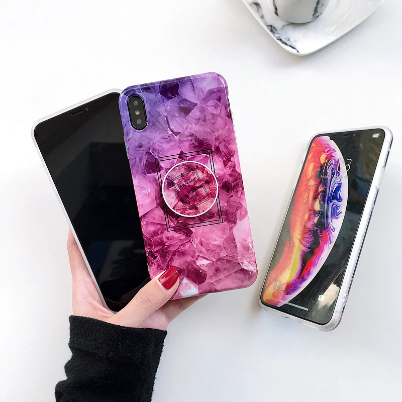 Модный мраморный чехол для iPhone XS Max XR X складной кронштейн Мягкий силиконовый 7 8 6 6s