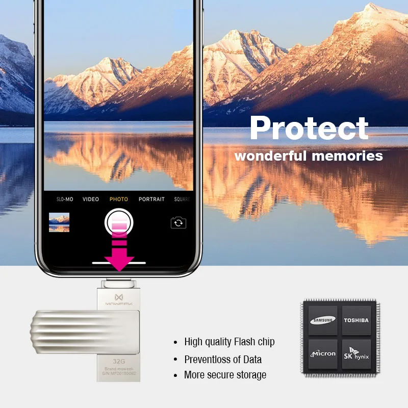 Moweek USB флеш накопитель для iphone Xs Max X 8 7 6 ipad карта памяти 16 ГБ 32 64 Гб 128 256 usb 2 0 Флешка