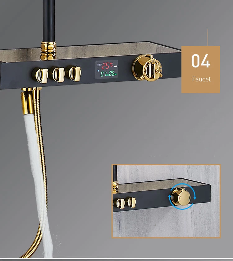 Senducs Interlligent Black Gold Shower Set Rainfall Bathroom Digital High Quality Brass Bathtue Series | Обустройство дома