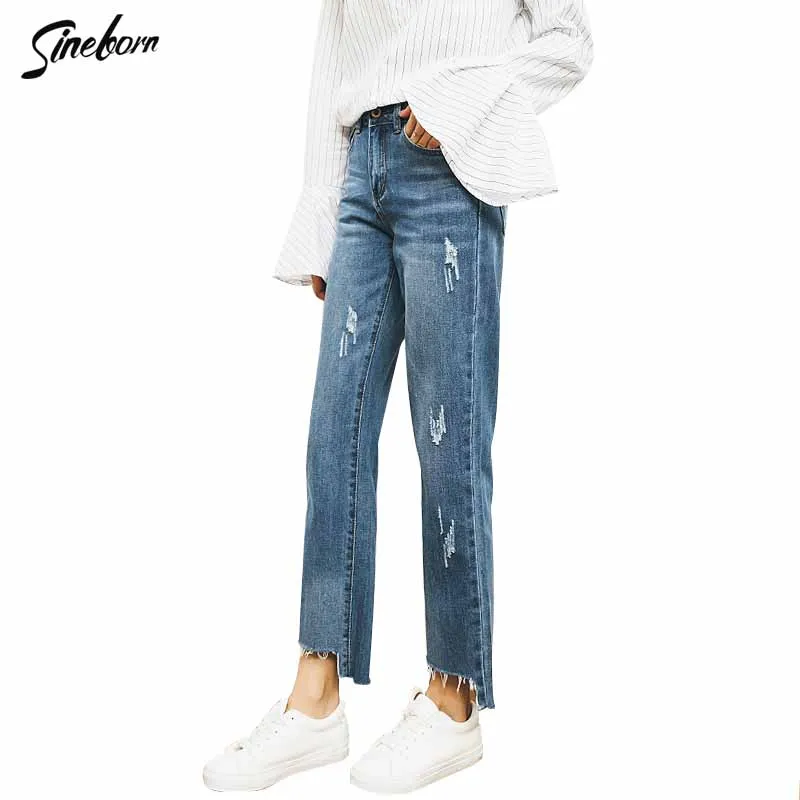 Новинка 2017 года Джинсы Для женщин высокое прямые брюки Винтаж ковбойские длинные
