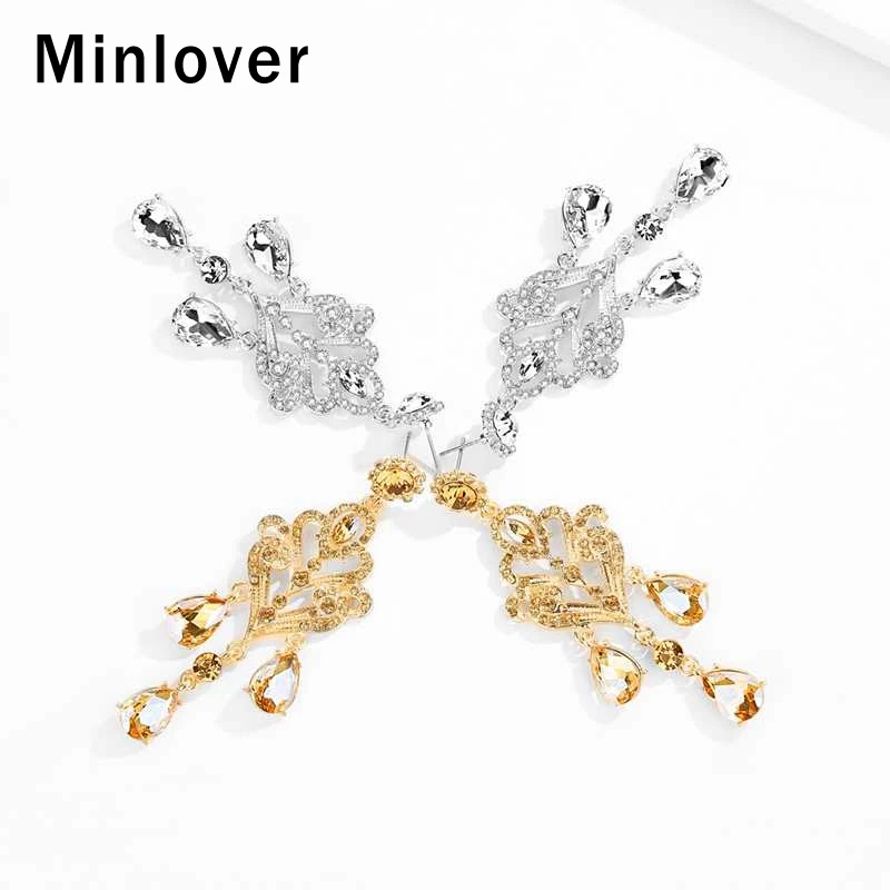 Minlover Rhinestone Long Pendant Earrings Women's Crystal Bridal Hanging 2019 Wedding Jewelry MEH1152 | Украшения и