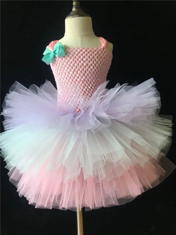 Little Girls 3Layer Cake Tutu Dress Baby Fluffy Handmade Crochet Tulle Tutus Ball Gown with Ribbon Bow Kids Wedding Party | Детская