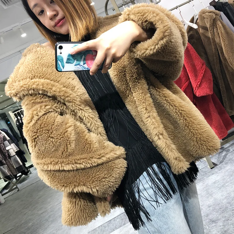 Звезда м домашний плюшевый мишка с розовым мехом пальто с толстым теплым длинным шерстяным пальто женская зимняя Новинка - Цвет: see chart