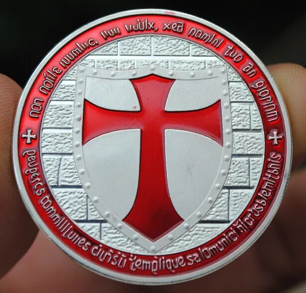 RED Silver plated Cross Templar Coins medal | Дом и сад