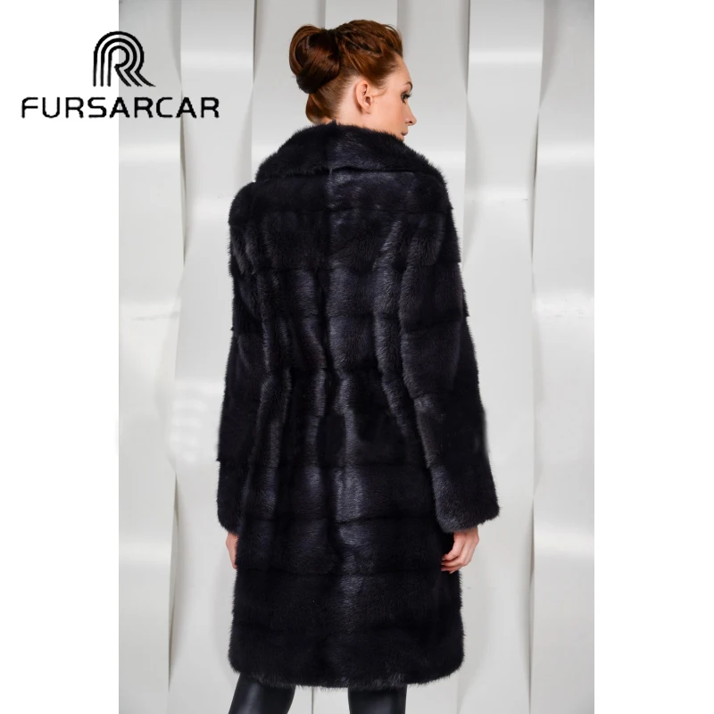 Женская шуба из натурального меха норки FURSARCAR с отложным воротником и круглым