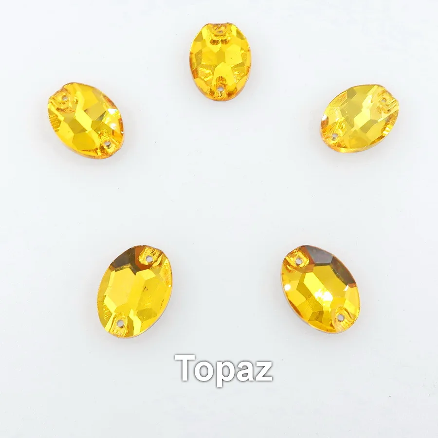 A14 Topaz Овальная форма, плоская задняя часть, с двумя отверстиями, стеклянный кристалл, 6 размеров, пришитые стразы, бусины, свадебная обувь, сумки, аксессуары для украшения своими руками - Цвет: A14 Topaz