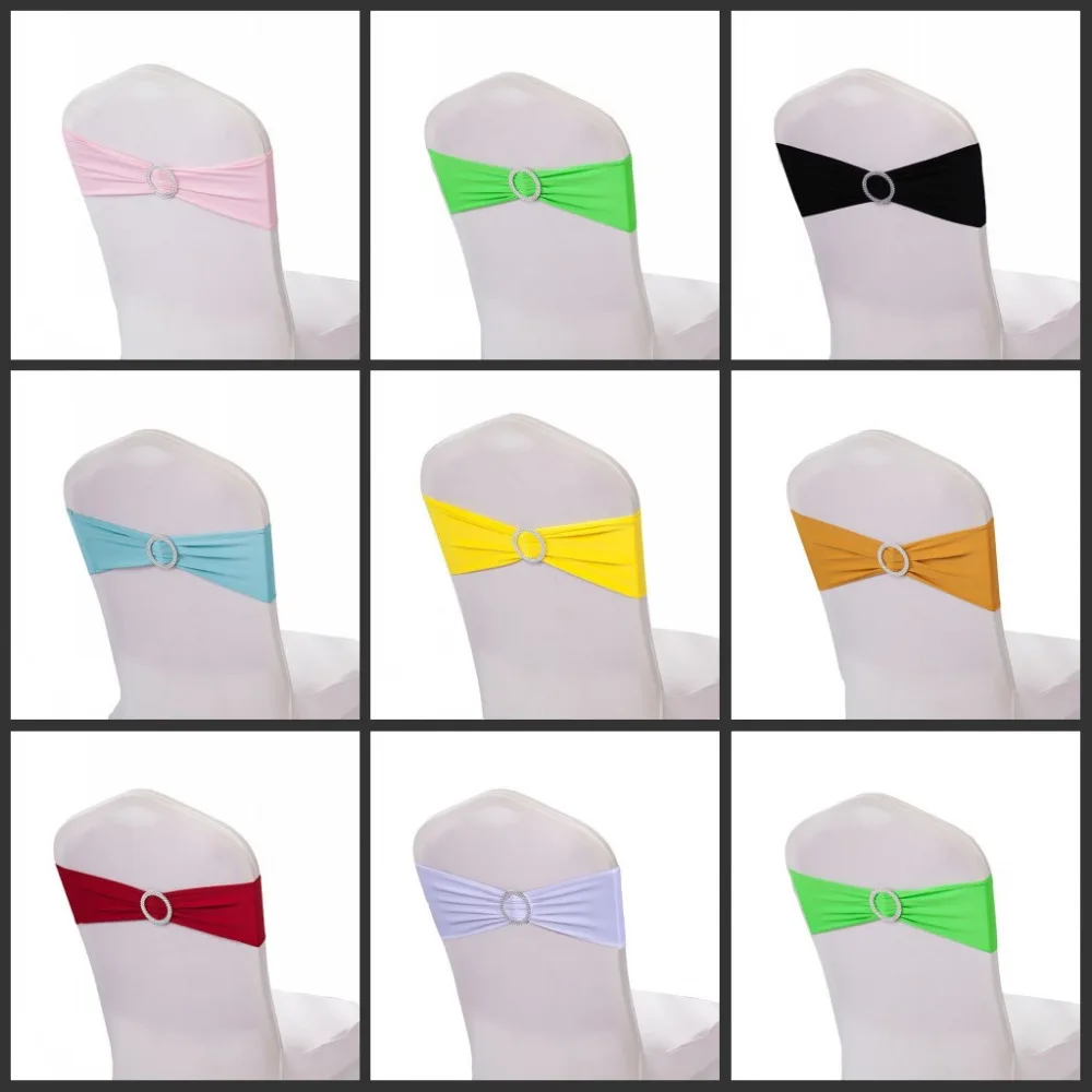 

100 pcs/lot Lycra Chair Sash with Buckle Elastic Chair Ties for Weddings Decor Party Chairs Cover Supper Free shipping