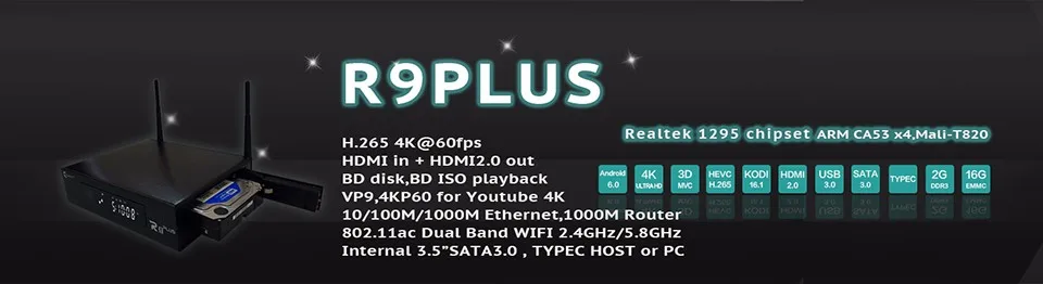 Новейший и лучший android tv box Eweat R9Mini Android6.0 tv box с чипсетом Realtek1295 четырехъядерный 2G/8G Wifi смарт медиаплеер