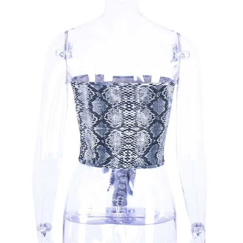 Женский укороченный Топ без бретелек со змеиным принтом Клубная одежда рукавов