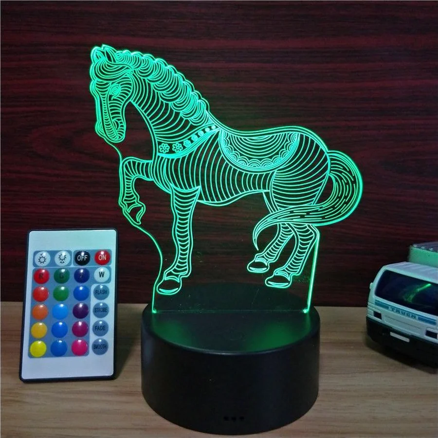 2019 Horse 3D Light USB Touch Remote Control Dimmable LED Acrylic Creative Night Decoration Livingroom Nightlight | Лампы и освещение