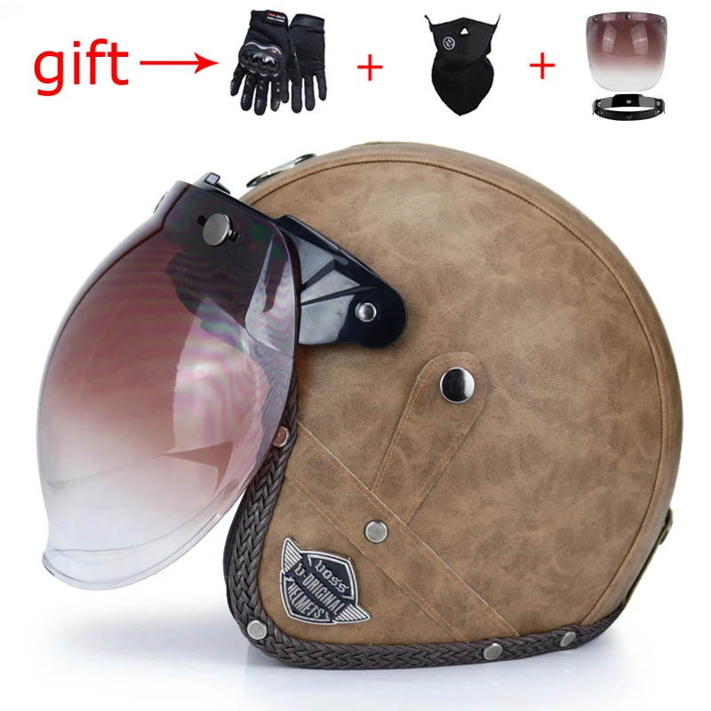 Искусственная кожа ретро с открытым лицом мотоциклетный шлем половина helmet3/4 шлем хищника capacete, чтобы отправить 2 штуки подарка точка качества - Цвет: 8b