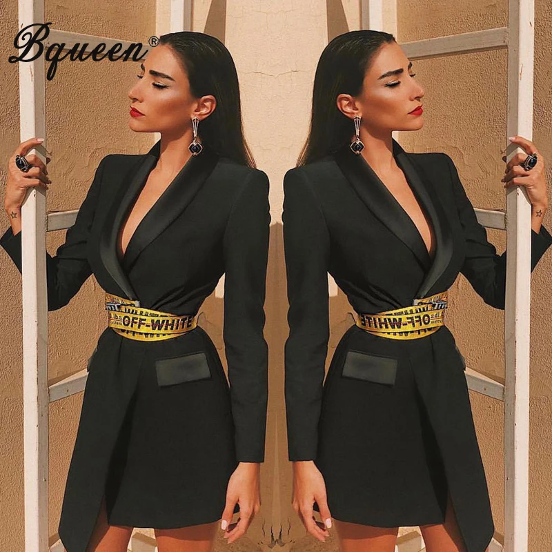 Bqueen новинка 2019 Женские однотонные черные официальные блейзеры с длинным рукавом