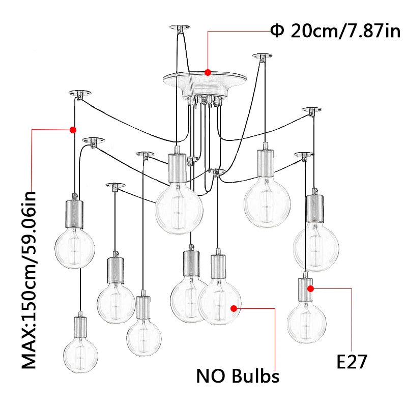Retro Edison Bulb Light Chandelier Vintage Loft Adjustable DIY E27 Spider Ceiling Lamp cafe living room bar Fixture | Освещение