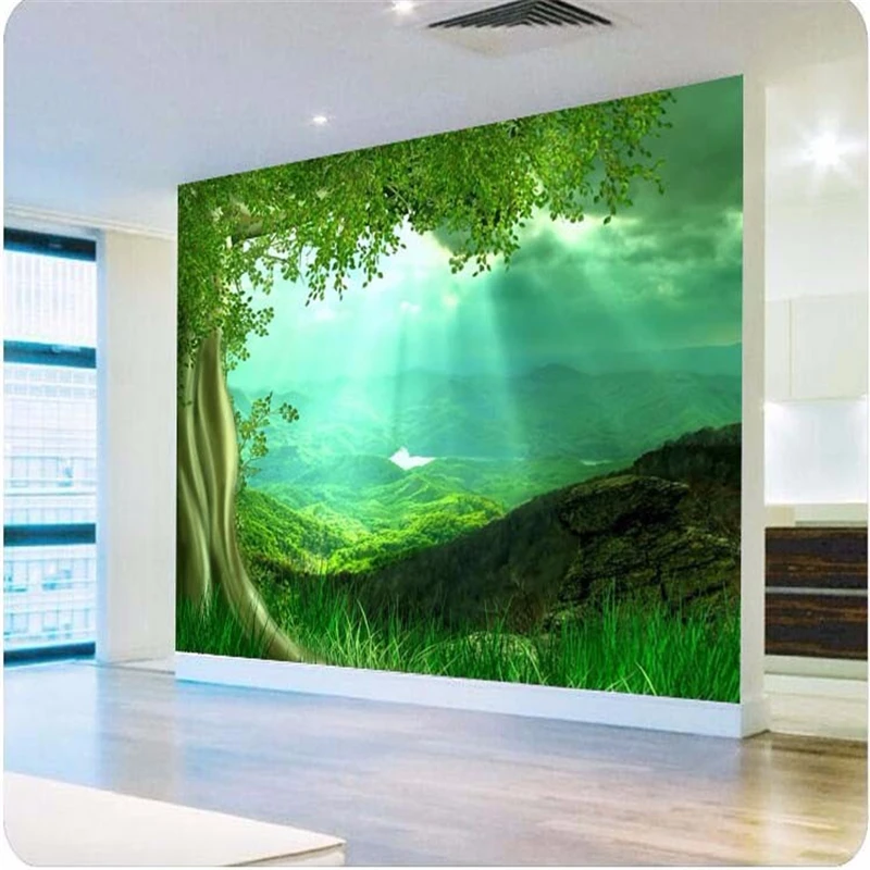 Beibehang 3d обои для стен HD солнечные деревья трава зеленая гостиная спальня большая