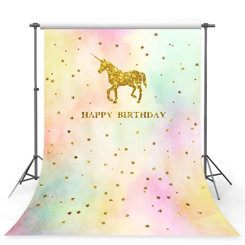 

wathercolor paint photography background backdrop 5x7ft golden unicorn birthday for kids twinkle twinkle little stars backdrops