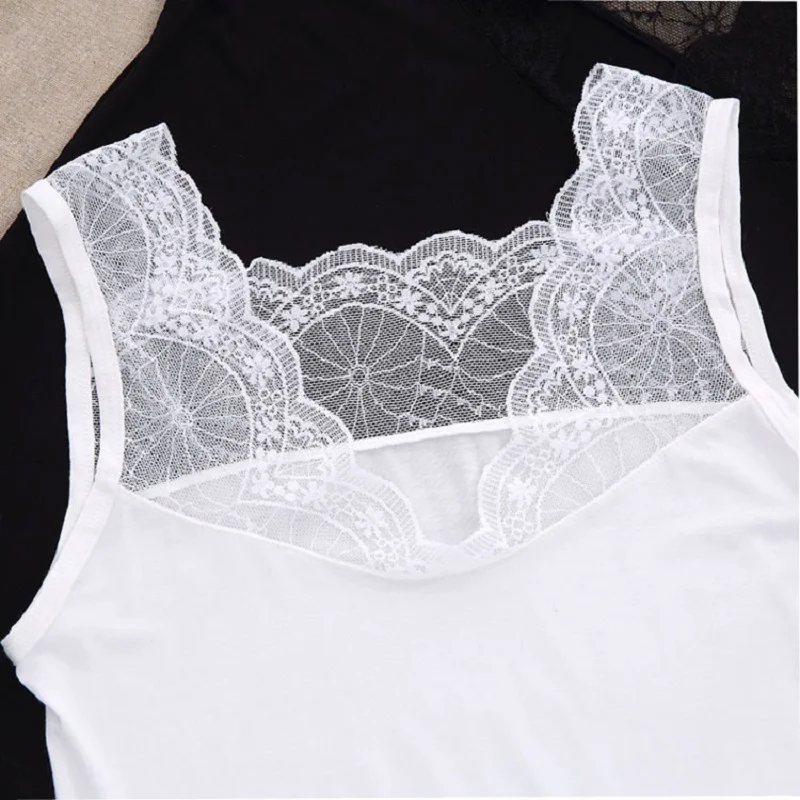 Летний женский жилет из модала хлопковый кружевной без рукавов топ на бретелях