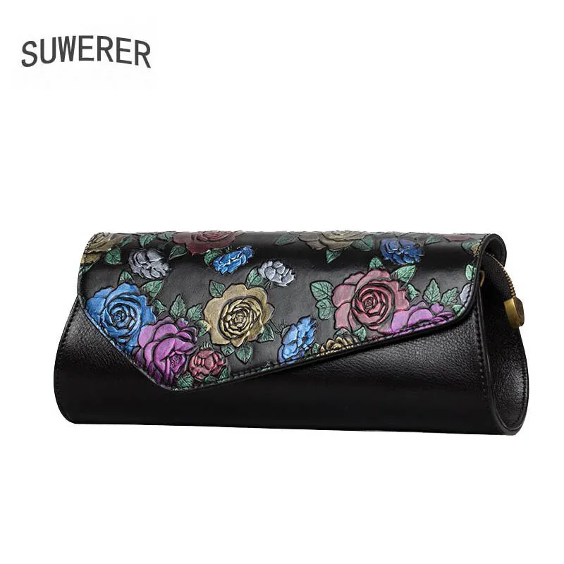 

SUWERER 2020 new Genuine Leather women bags for women luxury rose embossed handbags women bags designer clutch bag Shoulder Bag