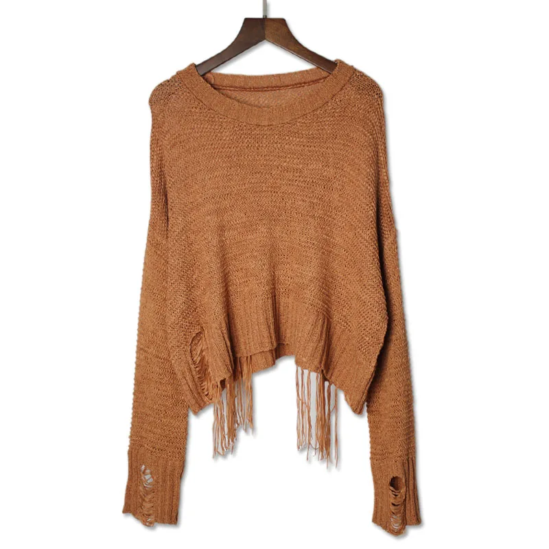 Женский трикотажный свитер свободный с круглым вырезом однотонные свитера